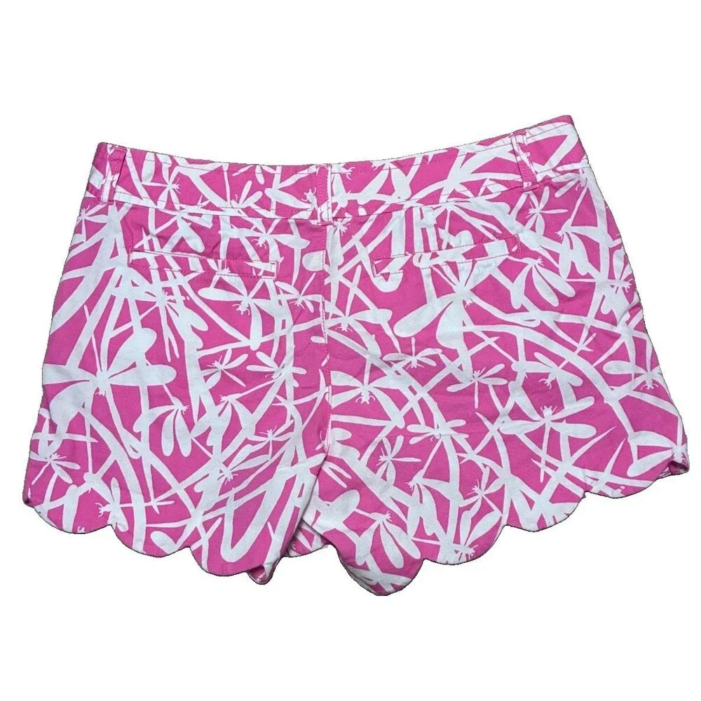 Lilly Pulitzer Pink And White Dragonfly Scalloped Shorts Size 8